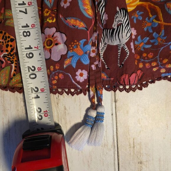 Anthropologie Maeve Zebra Floral Ruffled Blouse Top S Cotton Cottage Boho Floral - Picture 6 of 9